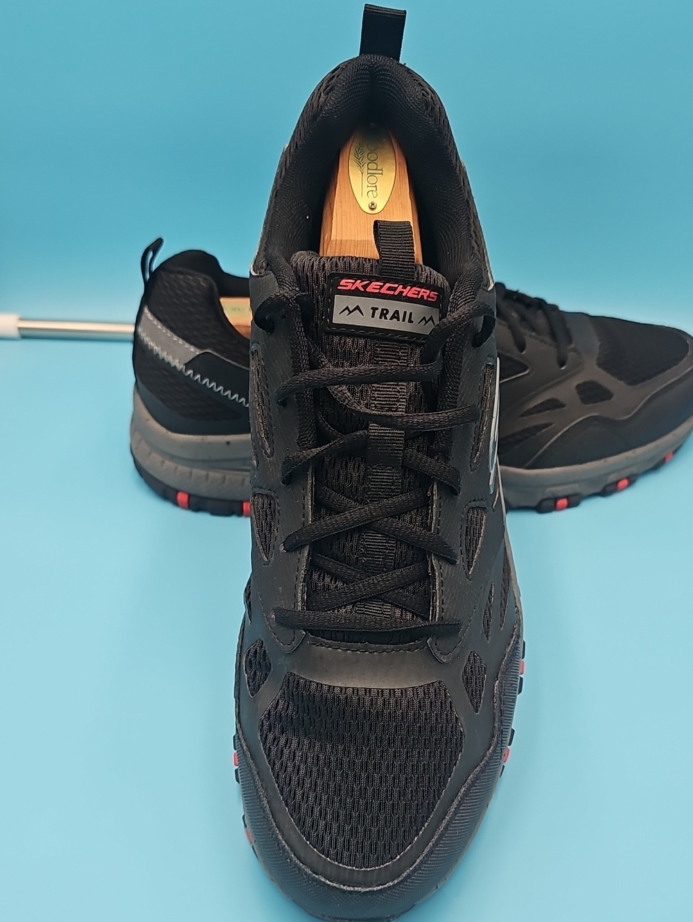 Skechers Men's Black Trail Walking Shoes with Red Accents